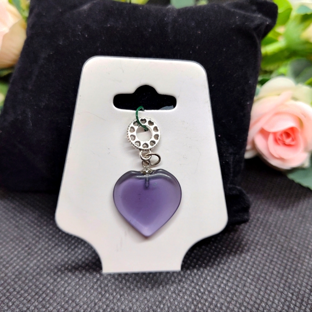 Amethyst Stone Heart Pendant Charm for Necklace Bracelet NEW
